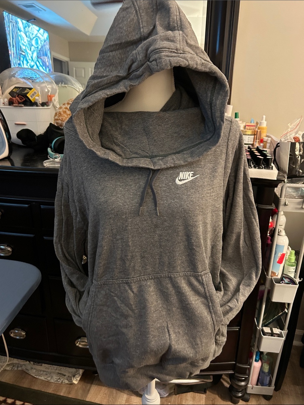 Nike Charcoal Gray Hooded Sweatshirt with White Swoosh